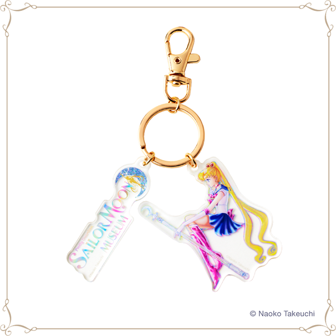 akrylowy brelok z Sailor Moon i logiem wystawy